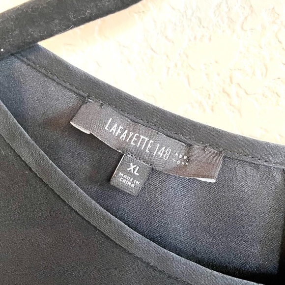 Lafayette 148 Black Silk Dress XL Long Sleeve Knee Length Asymmetrical Hem - Picture 3 of 6